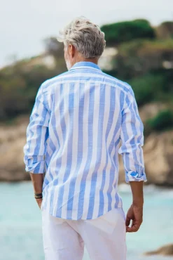 Les Canebiers Divin Cotton - Blue Stripes<Homme Chemises