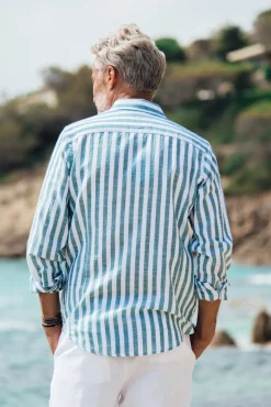 Les Canebiers Divin Cotton - Green Stripes<Homme Chemises