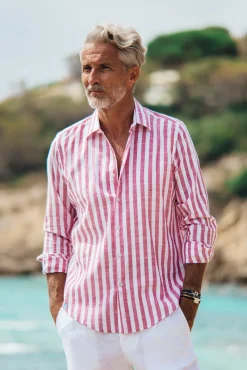 Les Canebiers Divin Cotton - Red Stripes<Homme Chemises