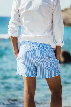 Les Canebiers Ermitage Court Fine Rayure - Blue<Homme Stripes|Best Sellers