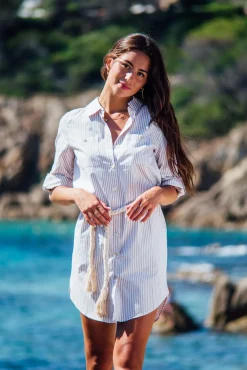 Les Canebiers Mimosas dress - Beige Stripes<Femme Robes