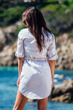 Les Canebiers Mimosas dress - Beige Stripes<Femme Robes