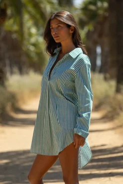 Les Canebiers Pascatt - Rayé Vert et Blanc<Femme Robes