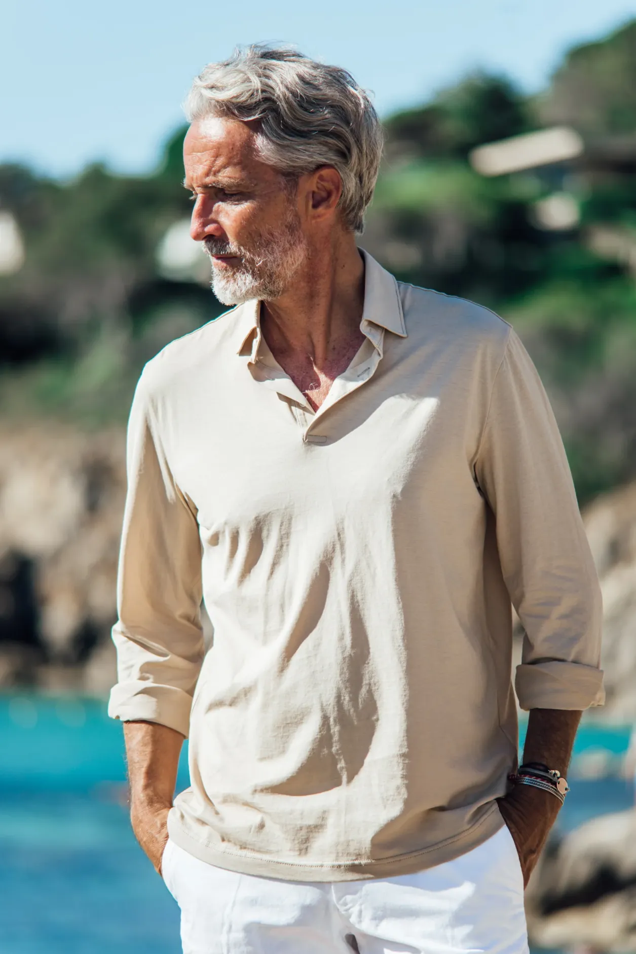 Les Canebiers Polo Marsouin (long sleeve) - Beige<Homme Polos