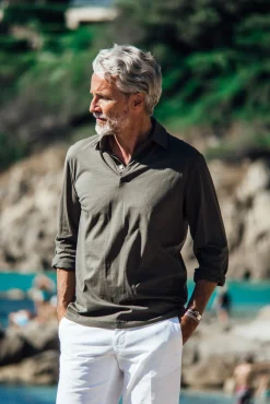 Les Canebiers Polo Marsouin (long sleeve) - Khaki<Homme Polos