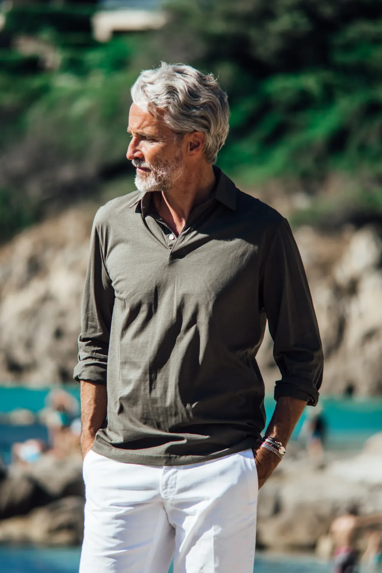 Les Canebiers Polo Marsouin (long sleeve) - Khaki<Homme Polos