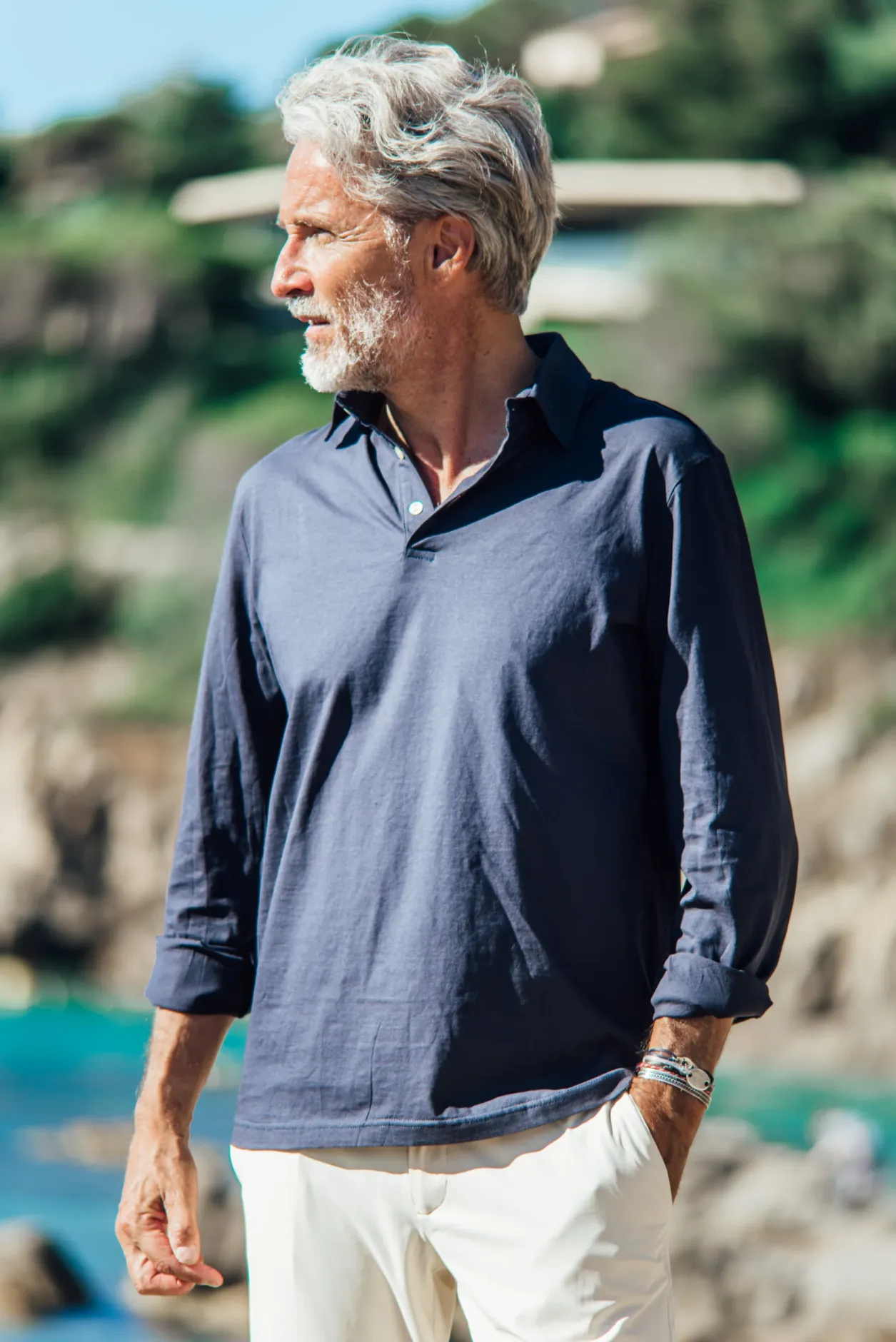 Les Canebiers Polo Marsouin (long sleeve) - Navy<Homme Polos