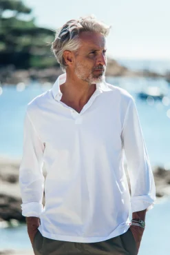 Les Canebiers Polo Marsouin (long sleeve) - White<Homme Polos
