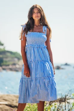 Les Canebiers Valensole - Blue Vichy<Femme Robes