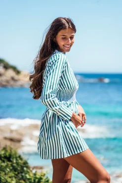 Les Canebiers Vignes - Green Stripes<Femme Robes