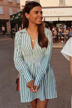 Les Canebiers Vignes - Green Stripes<Femme Robes
