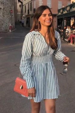 Les Canebiers Vignes - Green Stripes<Femme Robes