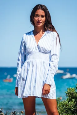 Les Canebiers Vignes - Sky Blue Stripes<Femme Robes