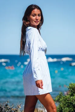 Les Canebiers Vignes - Sky Blue Stripes<Femme Robes